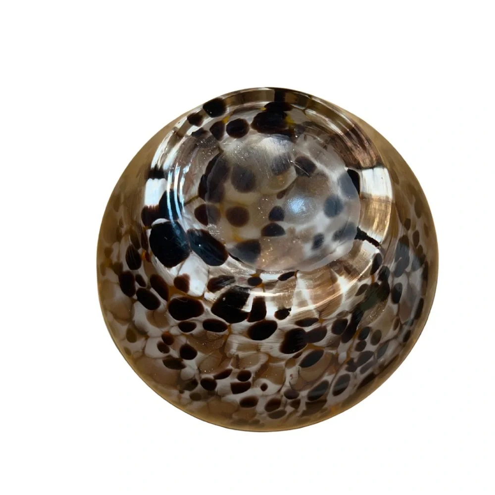 Vintage Murano Style Hand Blown Leopard Tortoiseshell Art Glass Vase Bowl